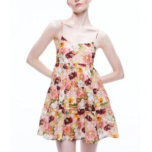 Alice + Olivia Colleen Floral Babydoll Mini Dress Spaghetti Strap Summer